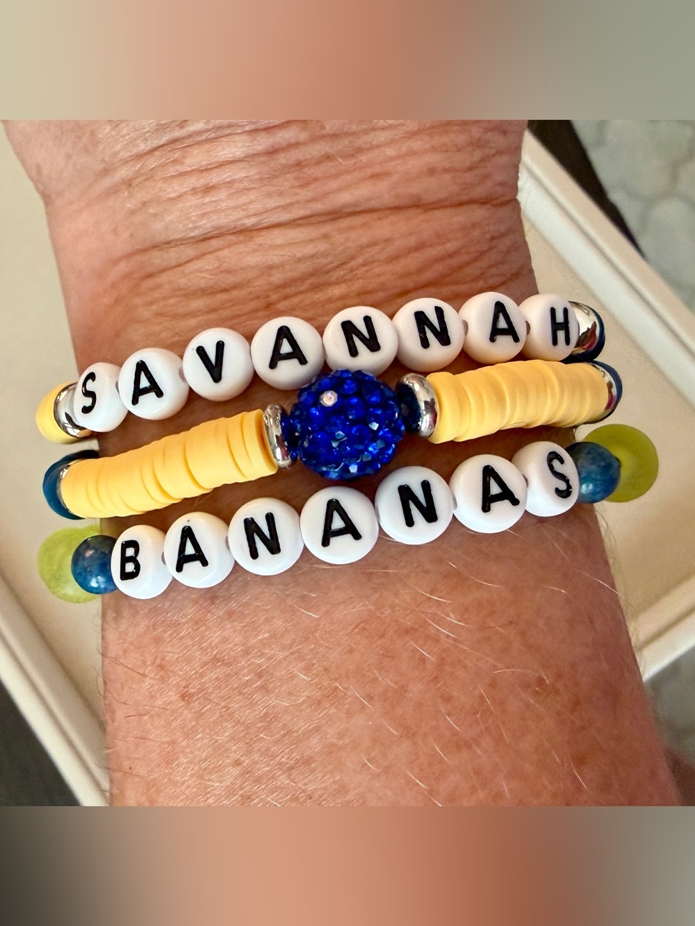 SAVANNAH BANANAS beaded stretch bracelets set of 3 baseball sports jewelry